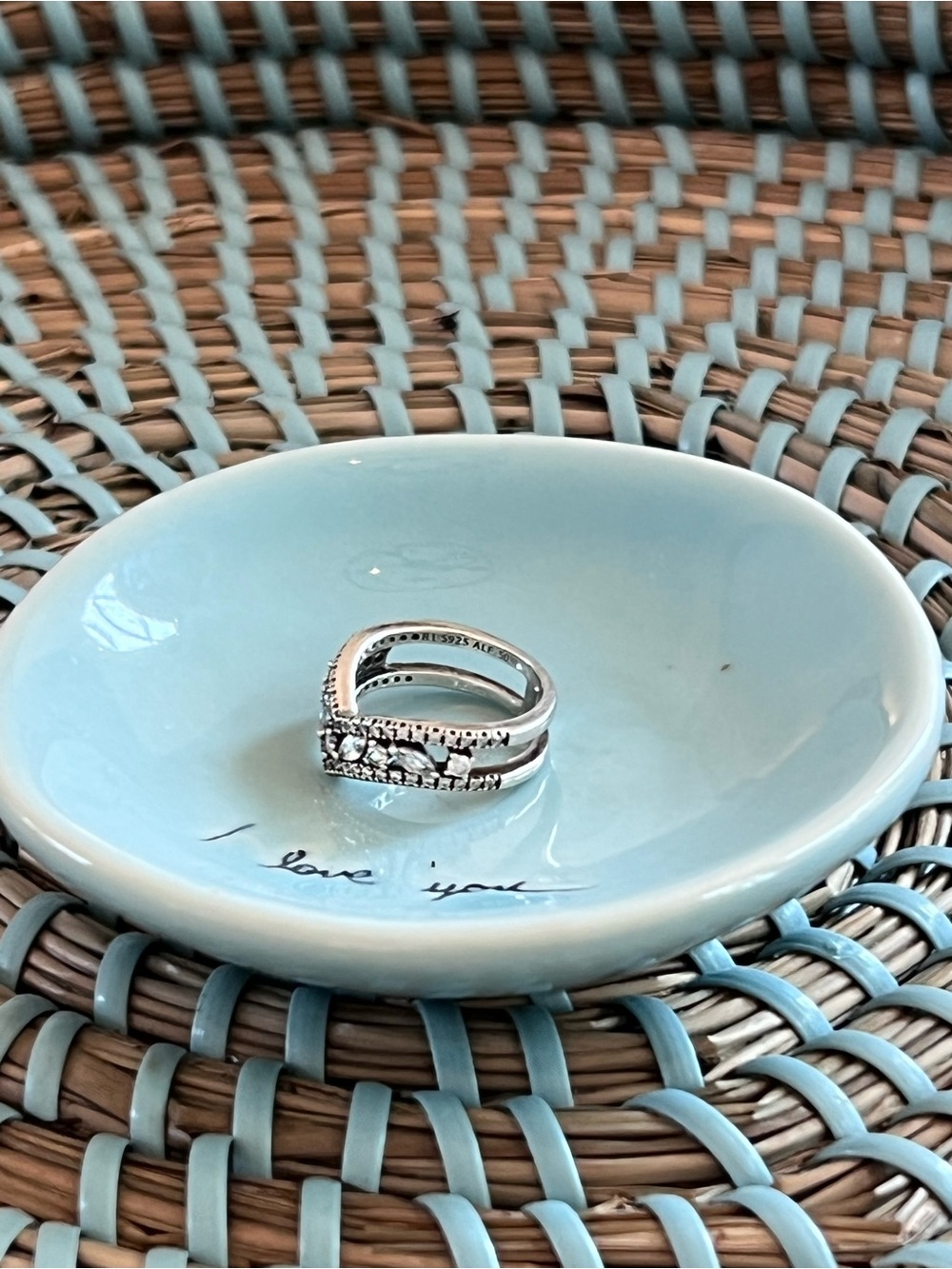 Pandora Silver V-Shape Ring with Clear Stones - Picture 2 of 4